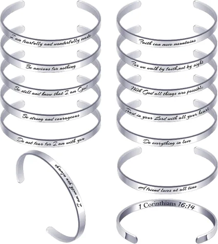 Funtery 12 pulseras cristianas grabadas con versículos de la Biblia, regalo de Pascua para mujeres, bautismo religioso, escritura inspiradora,
