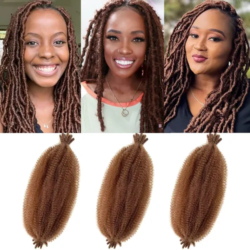 Miniatura 10 de Cabello Afro Twist Elástico de 16 pulgadas, Cabello Kinky para Trenzar, Cabello Marley Twist para Crochet 2# Pre Esponjado, Cabello Spring Twists