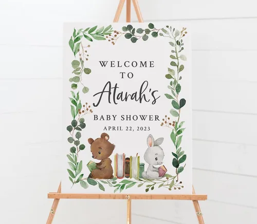 Miniatura 19 de Plantilla de letrero de bienvenida de baby shower de safari bohemio, letrero de baby shower de animales de selva editable, letrero de bienvenida