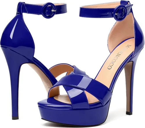 Miniatura 76 de MODENCOCO Sandalias de boda con correa de tobillo sexy para mujer, con plataforma y puntera abierta, tacón de aguja y tacón alto, zapatos de vestir