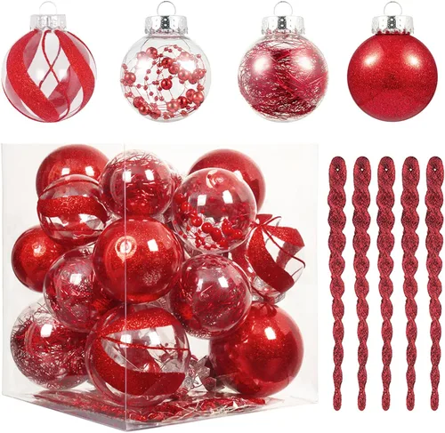 Miniatura 14 de XmasExp Juego de 8 adornos de bolas de Navidad grandes, plástico transparente inastillable, esferas colgantes para árbol de Navidad, relleno