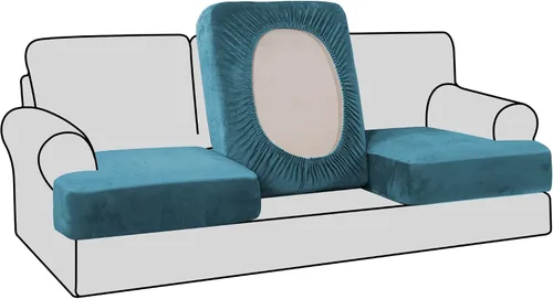 Miniatura 30 de H.VERSAILTEX Fundas de terciopelo elástico para silla con cojín en forma de T para sala de estar, funda de sofá, funda de asiento con cojín