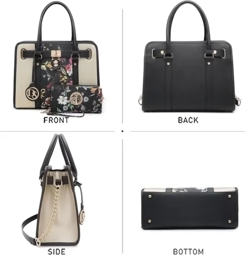 Miniatura 63 de Dasein Bolsos de mano de dos tonos para mujer, bolsos de hombro de cuero vegano, bolsa grande con cartera a juego