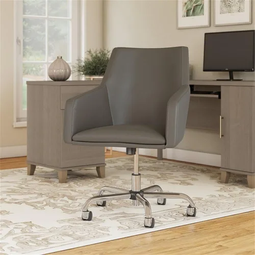 Bush Business Furniture London - Silla de cuero con respaldo medio en gris lavado, solución de asiento moderna para el hogar o el espacio de trabajo