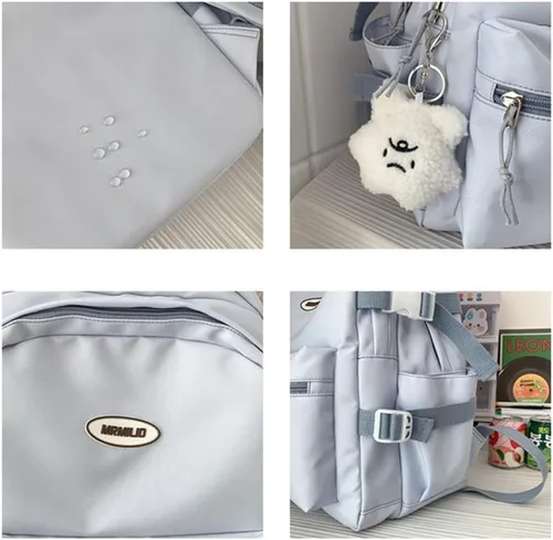 Miniatura 6 de VTTDB Mochila Kawaii con Lindos Accesorios Mochila Diaria Estética Casual Bolsa Simple para Laptop Mochila de Viaje Impermeable para Mujeres, Azul