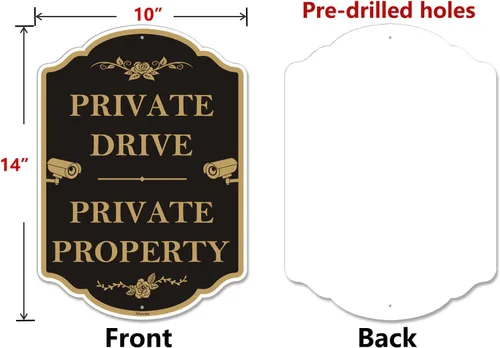 Miniatura 2 de Señales de vehículo privado de propiedad privada para exteriores, videovigilancia de metal de 10 x 14 pulgadas, entrada privada sin atravesar