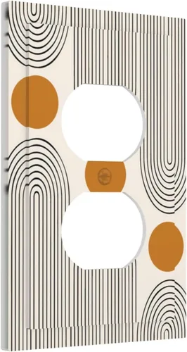 Miniatura 123 de Placa Decorativa de Pared Beige Boho de Mediados de Siglo Sol Abstracto 1-Gang Retro Años 70 Arte Geométrico Moderno con Arco Eléctrico Interruptor