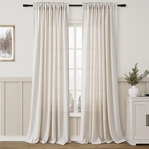 Miniatura 48 de Aersas Aqua Green Linen Curtains 84 Inches Long 2 Panels Set Back Tab Rod Pocket Living Room Curtain Farmhouse Rustic Light Filtering Hook Drapes