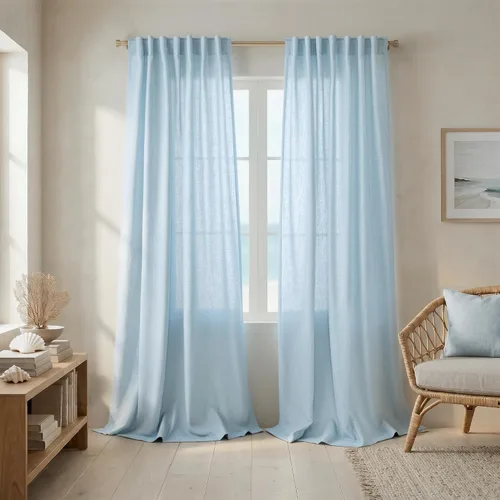 Miniatura 47 de Cortinas de lino azul claro de 90 pulgadas de largo para sala de estar, dormitorio de niñas, guardería, decoración acogedora de verano, bolsillo