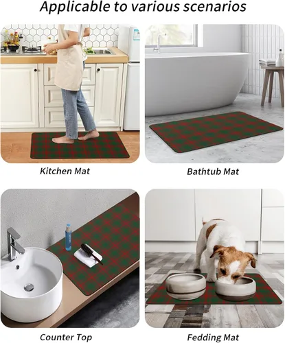 Miniatura 6 de Tapete de baño a cuadros rojos y verdes para bañera, antideslizante, de secado rápido y absorbente, de tierra de diatomeas, fregadero de ducha