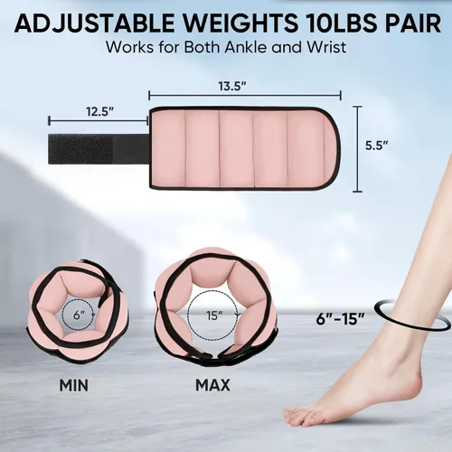 Miniatura 2 de APEXUP 10 libras/par de pesas de tobillo ajustables para mujeres y hombres, correas de peso modularizadas para piernas para yoga, caminar, correr