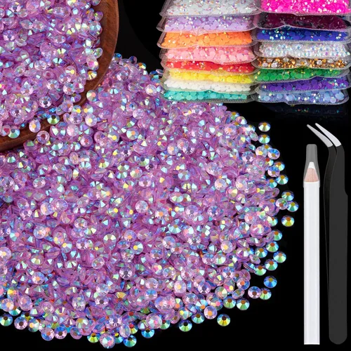 Miniatura 63 de 5000 piezas de diamantes de imitación de resina de 0.118 pulgadas a granel, color verde oscuro AB con parte trasera plana, diamantes de imitación