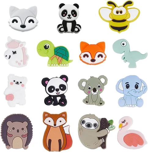 Miniatura 17 de SUNNYCLUE 10 estilos de cuentas focales de silicona lindas 3D astronautas encantos de personajes de silicona a granel de dibujos animados espaciales