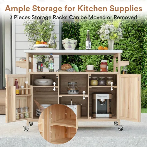 Miniatura 5 de Zevemomo - Carrito de parrilla al aire libre con almacenamiento, mesa de acero inoxidable para isla de cocina al aire libre, gabinete de buffet al