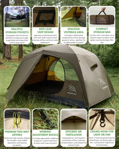 Miniatura 4 de Camping Tent 2 Person,Ultra Large Capacity, Lightweight 3 Season Backpacking Tent 2 Person, 20D Nylon/Taffeta PU3000mm, Free Standing, Ideal for