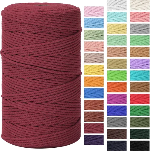 Miniatura 32 de Cordón de macramé de 0.118 in x 328 yardas Cuerda de macramé 100% algodón natural Cuerda de algodón trenzado de 4 hebras para manualidades, Gris