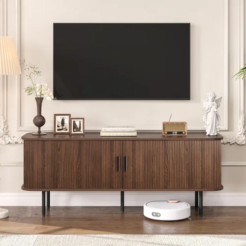 Miniatura 15 de Soporte de TV moderno acanalado de 47" para televisores de hasta 60 pulgadas, centro de entretenimiento para juegos con puertas correderas