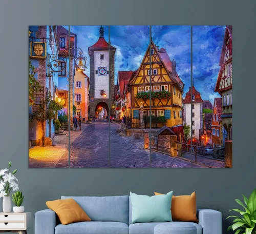 Miniatura 4 de Impresión en lienzo de Rothenburg, pintura de Rothenburg, arte de pared de Rothenburg, arte de lienzo de Alemania