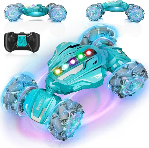 Auto de Acrobacias RC con Detección de Gestos, Juguetes para Niños de 6-12 Años, Auto de Control Remoto Controlado a Mano 4WD con Luz y Música,