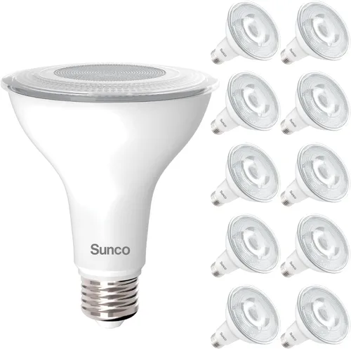 Sunco - Paquete de 10 bombillas LED PAR30, luz de inundación residencial para interiores y exteriores, CRI90 equivalente a 75 W, 11 W, regulable,