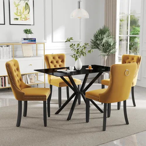 Miniatura 28 de Juego de comedor moderno de cristal de lujo de 5 piezas, juego de comedor rectangular minimalista para 4, juego de mesa de cocina de vidrio
