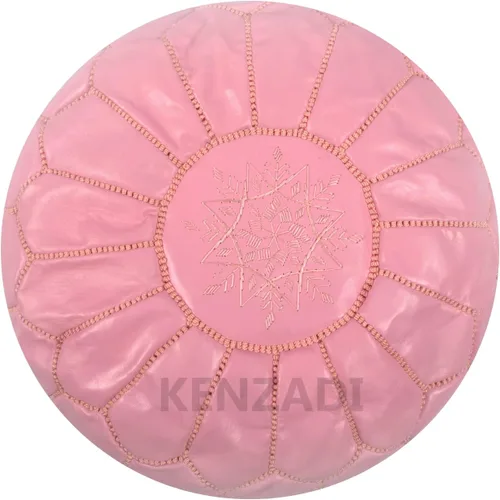Miniatura 4 de Kenzadi Funda para puf otomano de cuero genuino cosida a mano en Marrakech por artesanos marroquíes, reposapiés, sin relleno (rosa claro por rosa)