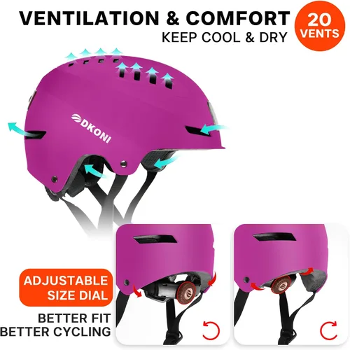 Miniatura 6 de DKONI Casco de bicicleta con luces LED, casco de bicicleta para viajeros, casco de ciclismo recargable por USB, casco de luz LED frontal y trasera