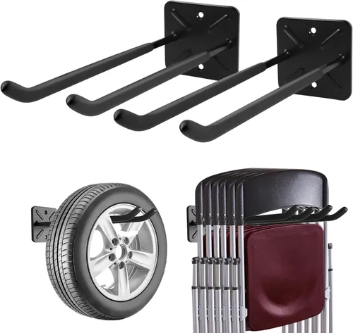 Miniatura 8 de Sinoer Ganchos de garaje dobles resistentes de 12.44 pulgadas para montaje en pared, organizador de herramientas para escaleras, bicicletas
