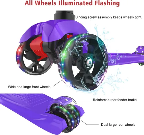 Miniatura 3 de Allek Kick Scooter B02, Lean 'N Glide Scooter con ruedas iluminadas de poliuretano extra anchas y 4 alturas ajustables para niños de 3 a 12 años