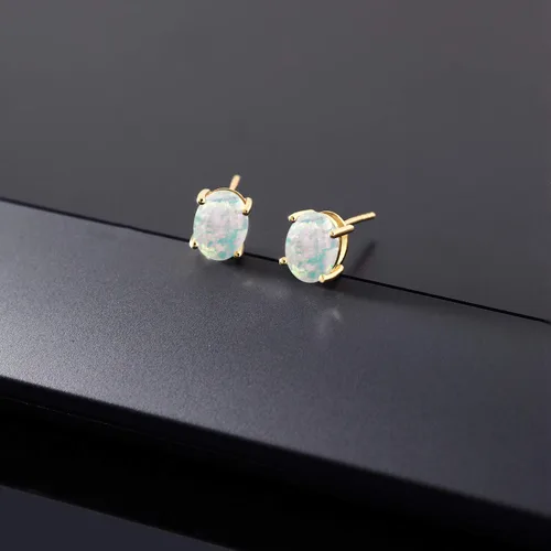 Miniatura 347 de Gem Stone King Aretes de oro de 14 quilates con piedra natal ovalada de 0.315 x 0.236 in Aretes de oro para mujer
