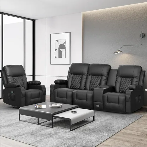 Miniatura 5 de YONISEE - Juego de sofá reclinable moderno - Sofá de 3 asientos y 1 silla reclinable giratoria con calor y masaje para sala de estar (3+1)