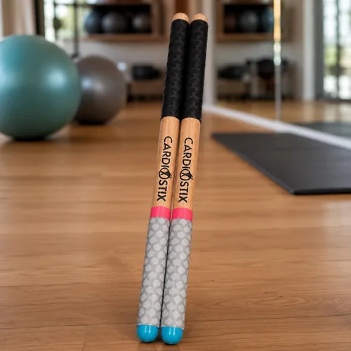 Miniatura 6 de CardioStix Baquetas de cardio de madera de nogal americano con peso de 4.5 onzas por juego (1 par) con empuñaduras negras Batería, fitness, clase