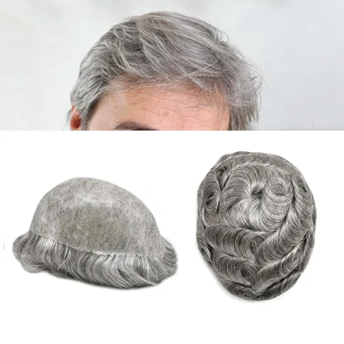 Miniatura 46 de Toupee - Sistema de reemplazo de cabello humano para hombre, 0.004 in, inyectado, piel de polietileno, piezas de pelo para hombre, 6 x 8 pulgadas