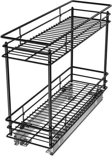 Miniatura 8 de LOVMOR Organizador de gabinete extraíble de 2 niveles, 14 pulgadas de ancho x 21 pulgadas de profundidad, cajón extraíble cromado para gabinete Plata