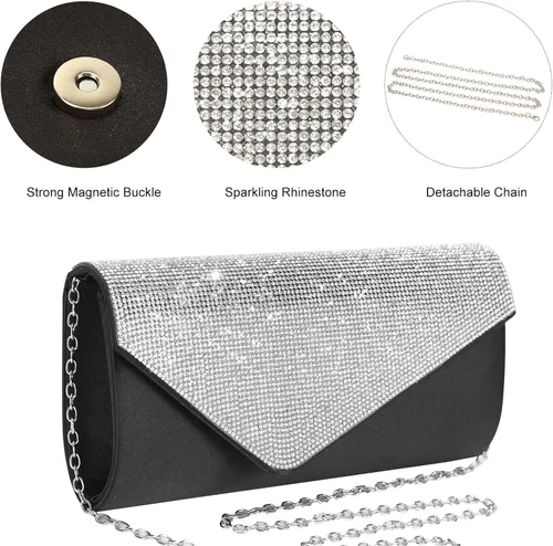 Miniatura 4 de Eshow Bolso de mano para mujer, bolso de noche, diseño de lentejuelas con cuentas vintage, bolsa de diamantes de imitación para boda, fiesta