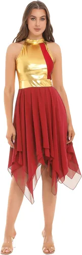Miniatura 147 de easyforever Vestido de baile sin mangas con bloques de color para mujer, alabanza litúrgica, ropa de baile lírico, vestido de bata de adoración