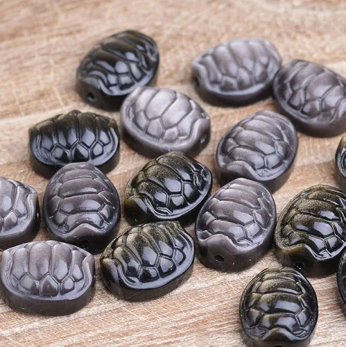Miniatura 5 de 3 cuentas con colgante de concha de obsidiana de plata dorada de cristal natural tallado, curación