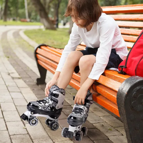 Miniatura 4 de Kuxuan Skates Patines ajustables de camuflaje para niños y niñas con ruedas iluminadas, divertidos patines iluminadores para niños, niñas y jóvenes