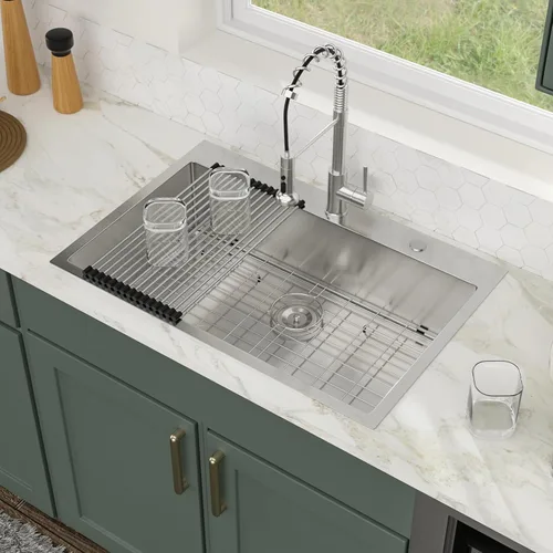 Miniatura 13 de Logmey Fregadero de cocina negro 33x22 empotrable, estación de trabajo de fregadero de cocina, SUS304 calibre 16 acero inoxidable, tazón individual