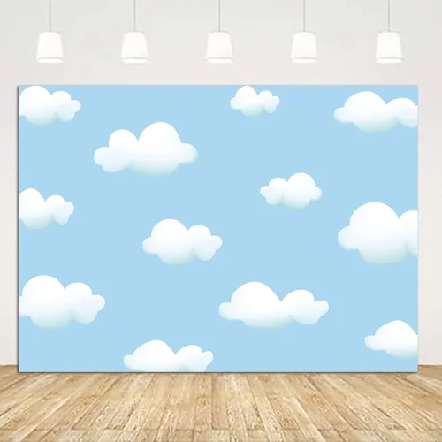 Miniatura 2 de Qian Telón de fondo de nube blanca con cielo azul para fotografía, decoración de fiesta de cumpleaños de niños, niñas, baby shower, fondo