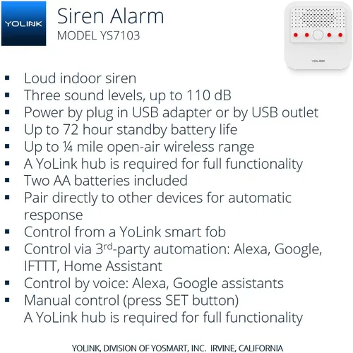 Miniatura 2 de Alarma de sirena inteligente, alarma de seguridad inalámbrica para el hogar con alertas audibles de 110 dB, control remoto, compatible con Alexa