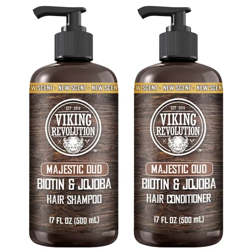 Viking Revolution Majestic Oud - Juego de champú y acondicionador para hombre con biotina y aceite de jojoba, champú natural para el cabello y