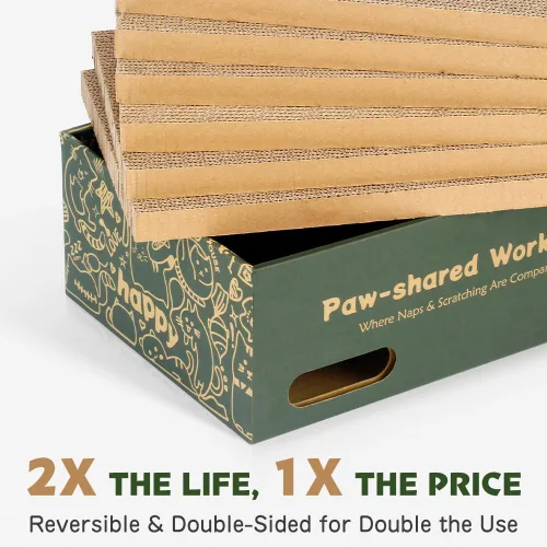 Miniatura 7 de Paquete de 6 almohadillas para arañazos para gatos con caja, rascador de cartón para gatos de interior, tabla de rascar reversible con cama