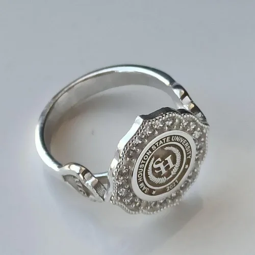 Miniatura 7 de Ssjewel Customized Women Class Rings University Logo Ring Personalized Jewelry Men Women High School Ring 14K White Gold Finish Silver Class Rings
