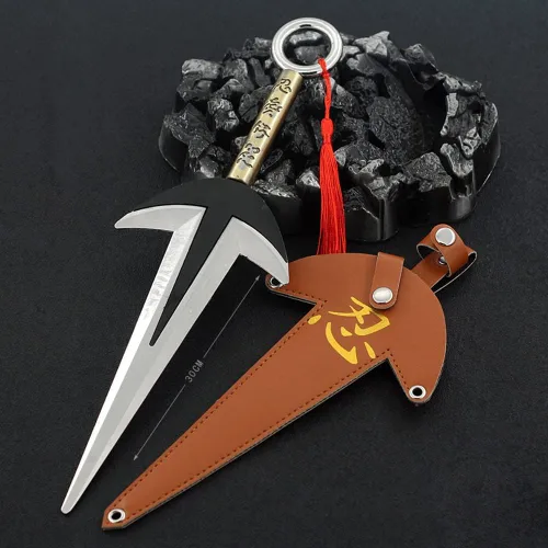 Miniatura 2 de QIDUDZ Namikaze Minato Kunai Yondaime, modelo de arma de 11.81 pulgadas, figura de acción de juguete de espada de metal ninja para regalo de niños
