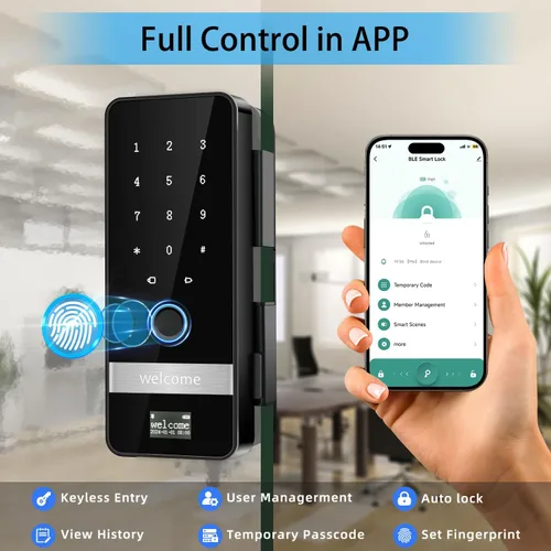 Miniatura 3 de Cerradura de puerta de vidrio inteligente, cerradura de puerta de entrada sin llave, cerraduras de puerta de vidrio biométricas con huella digital