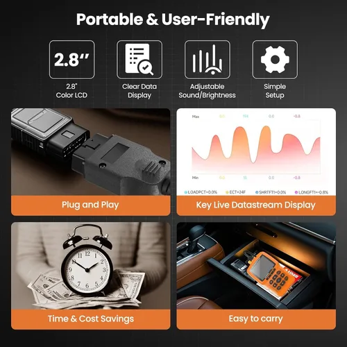 Miniatura 5 de Beaspire Herramienta de diagnóstico del escáner OBD2, lector OBD2 de código de luz del motor con reinicio, preparación I/M, probador de batería