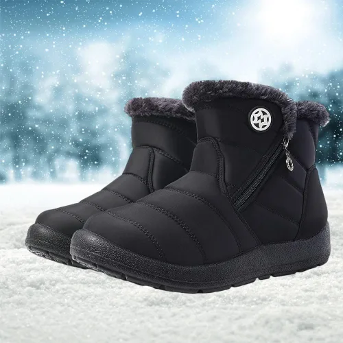 Miniatura 2 de Eagsouni Botas de nieve para mujer, botines de invierno para mujer, con forro de piel cálida, botines gruesos con cremallera, zapatos planos