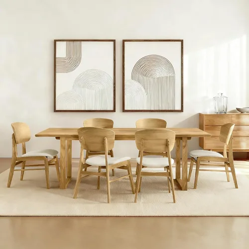 Miniatura 16 de KISLOT Rattan Dining Chairs Set of 4, Upholstered Modern Dining Room Chairs, Mid Century Oak Wood Kitchen Chairs with Rattan Backrest for Farmhouse