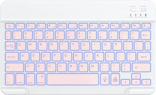 Miniatura 9 de OMOTON Teclado Bluetooth, teclado inalámbrico recargable para iPad, iPad Pro, iPad mini, iPad Air con LED iluminado (negro)